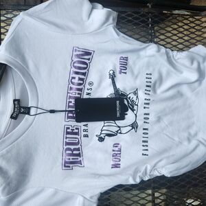 True Religion White and Purple Graphic T-Shirt